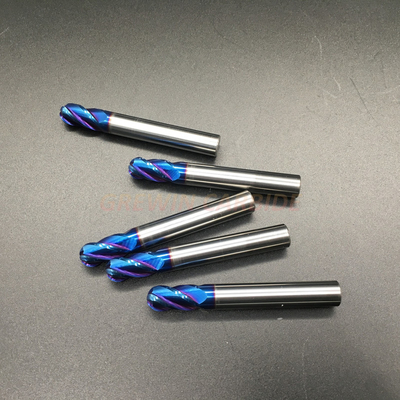 A flauta dos moinhos de extremidade 2 do nariz da bola do carboneto de tungstênio HRC65 com Naco azul revestiu 2.5X8X50