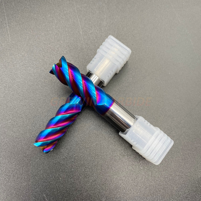 A cor azul lisa das flautas HRC65 do moinho de extremidade 2 do carboneto contínuo do tungstênio Nano revestiu máquina ferramenta afiadas das ferramentas de corte