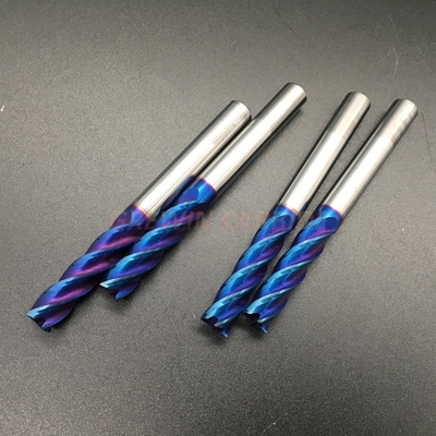Moinhos de extremidade contínuos personalizados do carboneto das flautas HRC65 6 com o revestimento Nano azul