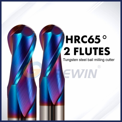 Moinho de extremidade revestido Nano azul do carboneto de tungstênio do nariz da bola das flautas Hrc65 2